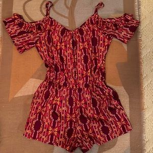 Aztec pattern cold shoulder romper
